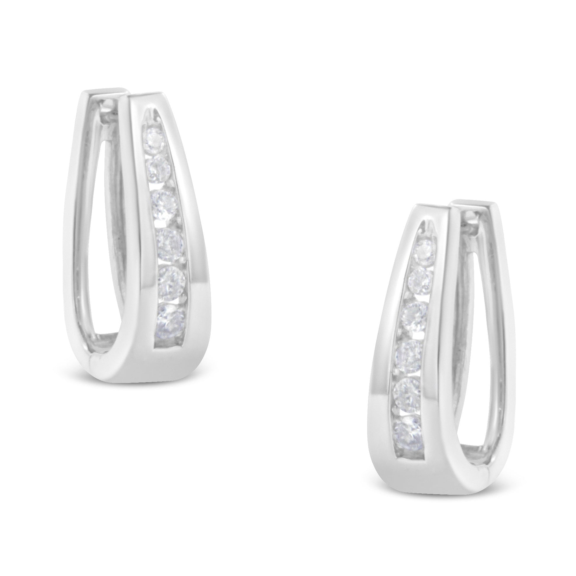 14k white gold diamond hoop earrings by Bids.com, channel-set round-cut stones, pair on Tampa Home & Garden Store