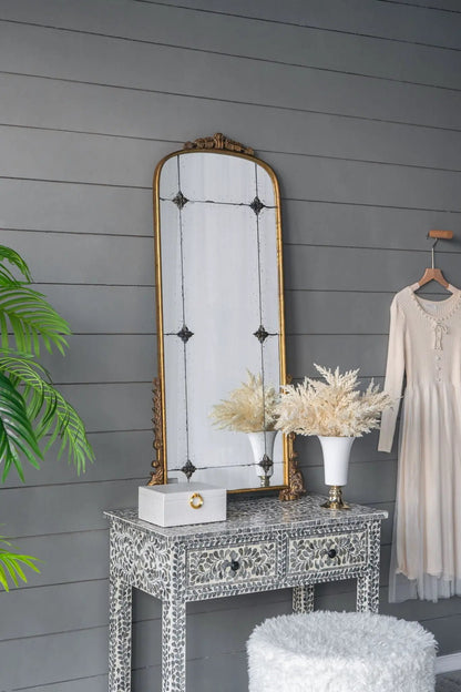 Antique Arched Mirror with Metal Frame and Gold