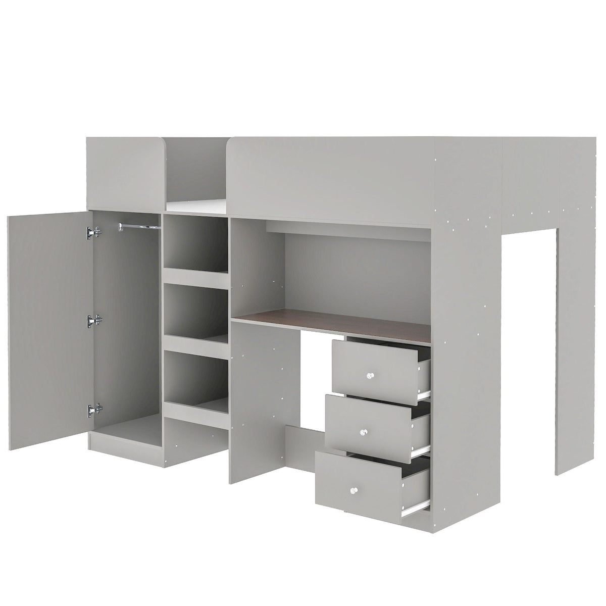 Loft bed with built-in wardrobe, desk, shelves and drawers in gray by HouseOfZazla on Tampa Home & Garden Store