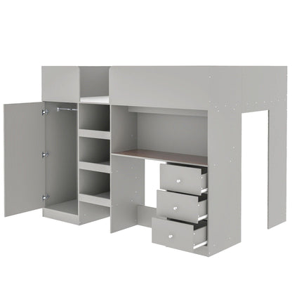 Loft bed with built-in wardrobe, desk, shelves and drawers in gray by HouseOfZazla on Tampa Home & Garden Store