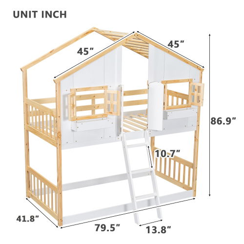 HouseOfZazla bunk bed double loft with roofed upper bunks, windows, doors and ladder on Tampa Home & Garden Store
