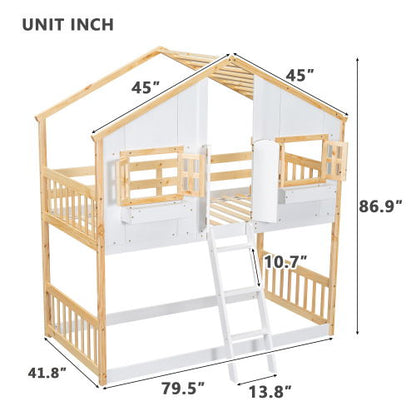 HouseOfZazla bunk bed double loft with roofed upper bunks, windows, doors and ladder on Tampa Home & Garden Store