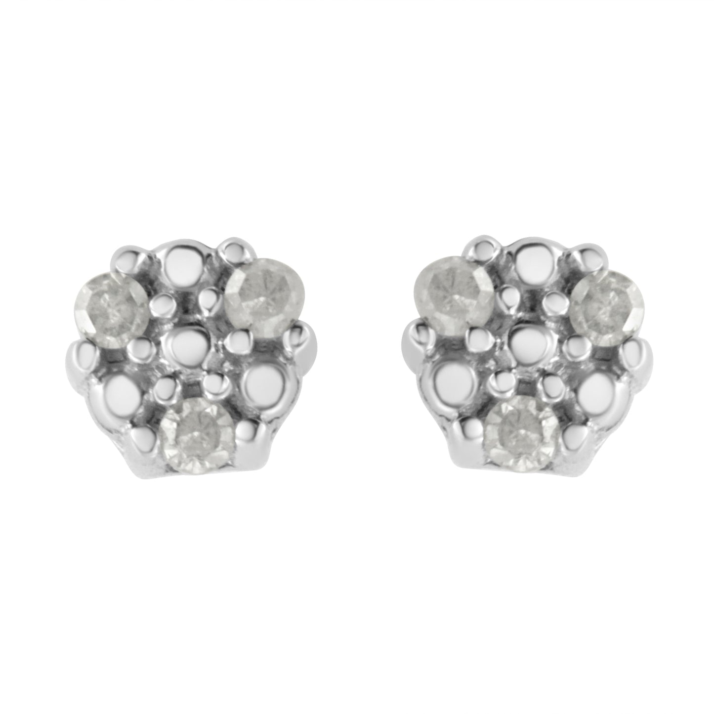 Sterling silver diamond stud earrings, pair of trio-cluster prong-set rounds, 1/10 cttw I-J I3 on Tampa Home & Garden Store