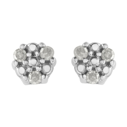 Sterling silver diamond stud earrings, pair of trio-cluster prong-set rounds, 1/10 cttw I-J I3 on Tampa Home & Garden Store