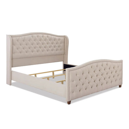 Marcella Shelter Bed in beige fabric with tufted headboard by Unique Piece Furniture on Tampa Home & Garden Store