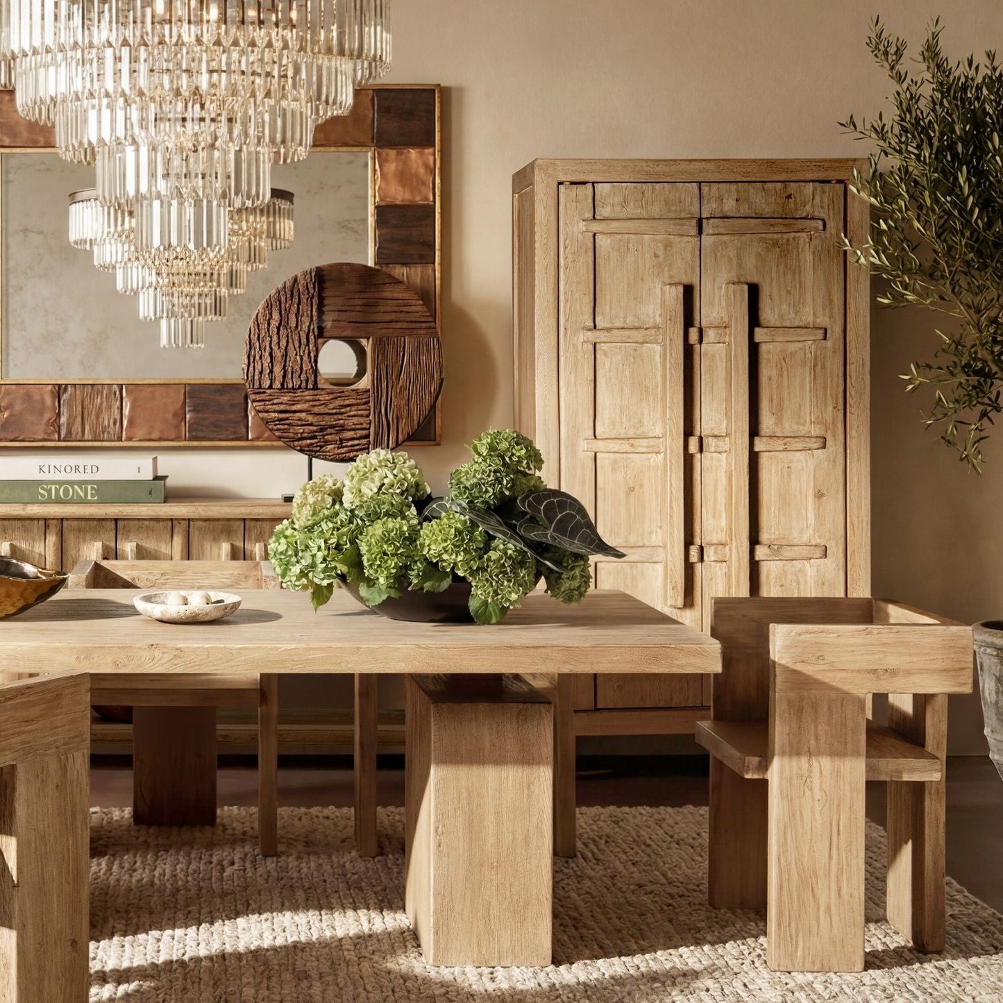 Rowan storage cabinet with double doors in natural wood finish, accent cabinet for dining room on Tampa Home & Garden Store