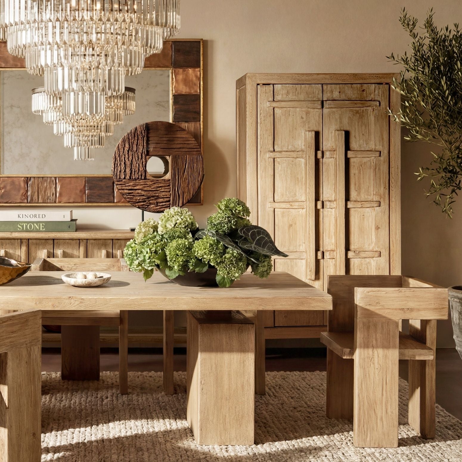 Rowan storage cabinet with double doors in natural wood finish, accent cabinet for dining room on Tampa Home & Garden Store