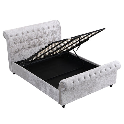 Hartfried queen size upholstered storage bed in beige with lift-up storage compartment on Tampa Home & Garden Store