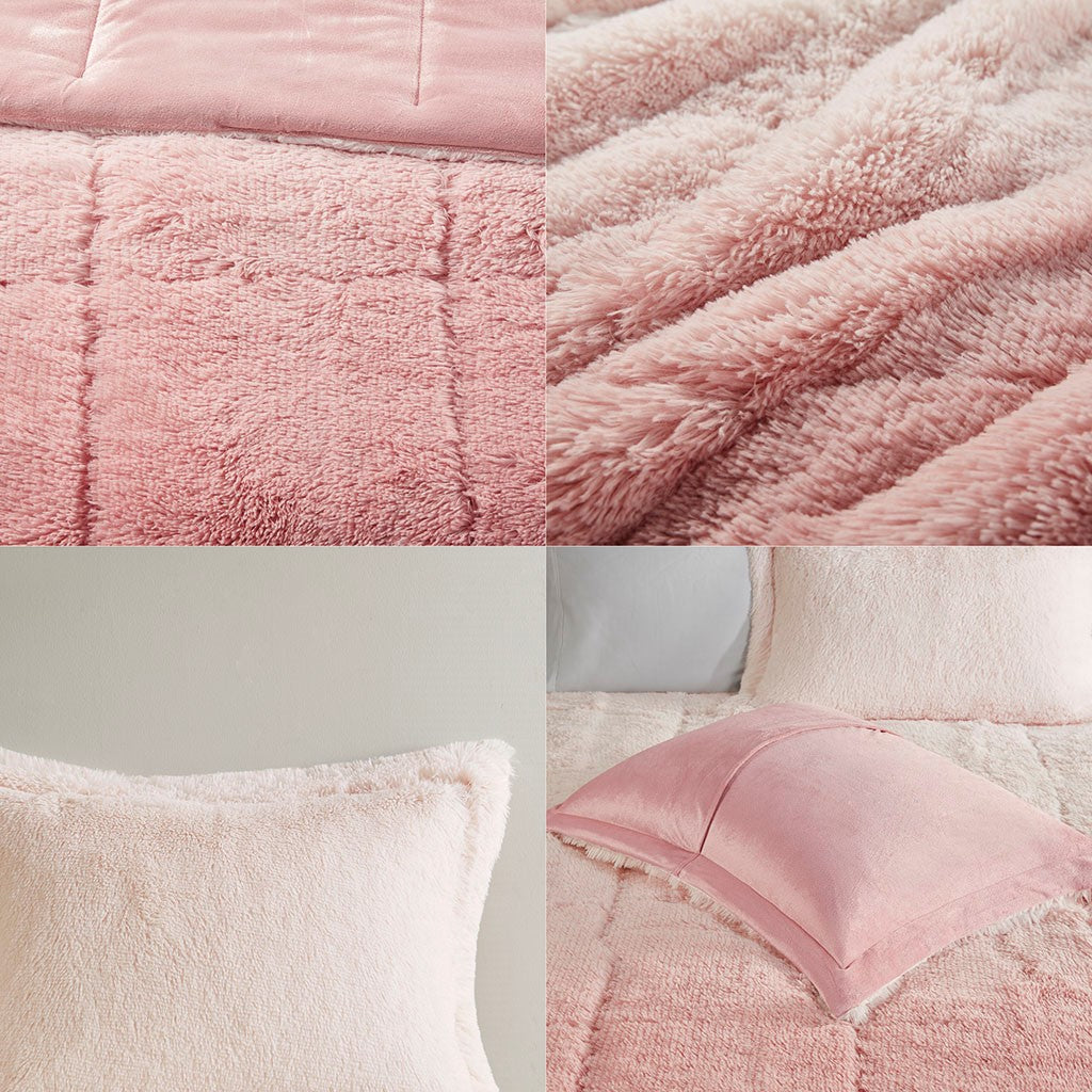 Full/Queen Ombre Shaggy Long Fur Comforter Mini Set in pink plush bedding on Tampa Home & Garden Store