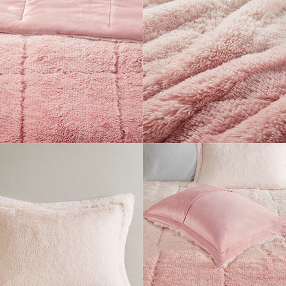 Full/Queen Ombre Shaggy Long Fur Comforter Mini Set in pink plush bedding on Tampa Home & Garden Store