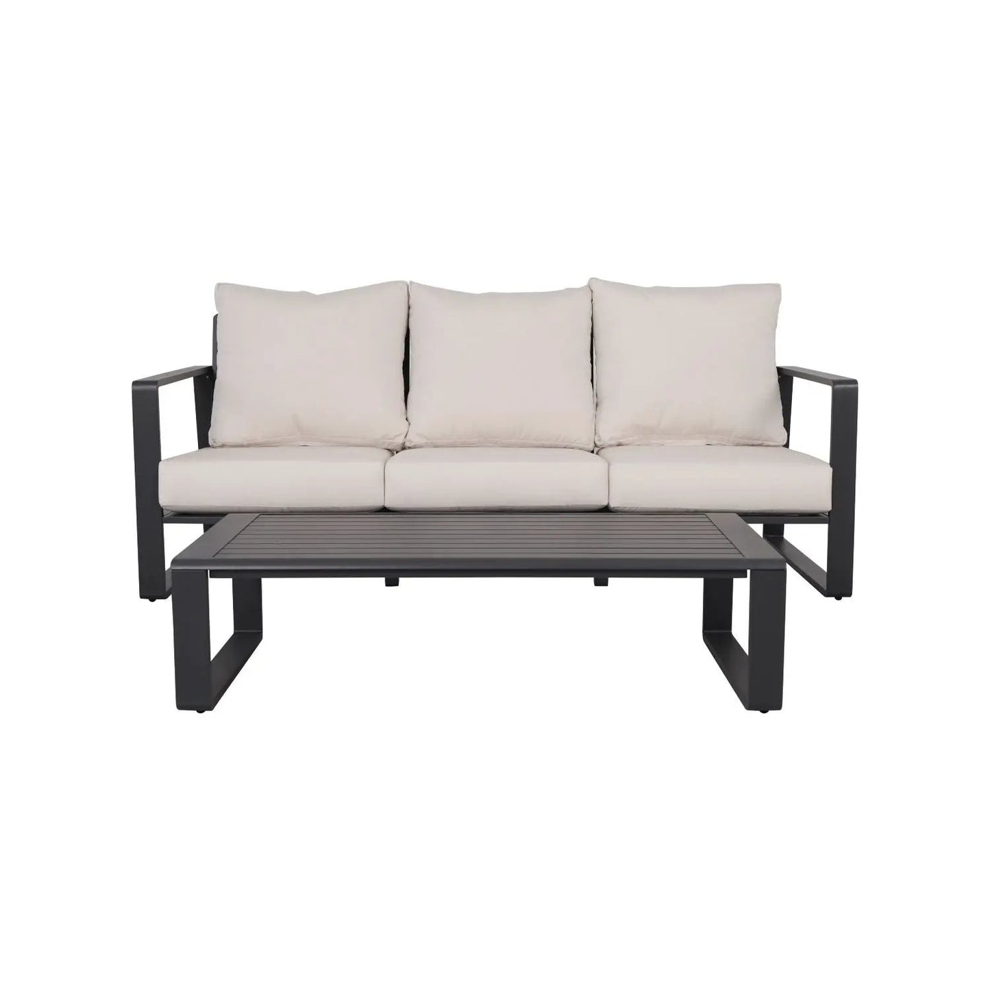 3-Person sofa and coffee table in beige cushions and dark metal frame, 2-piece set Unique Piece on Tampa Home & Garden Store