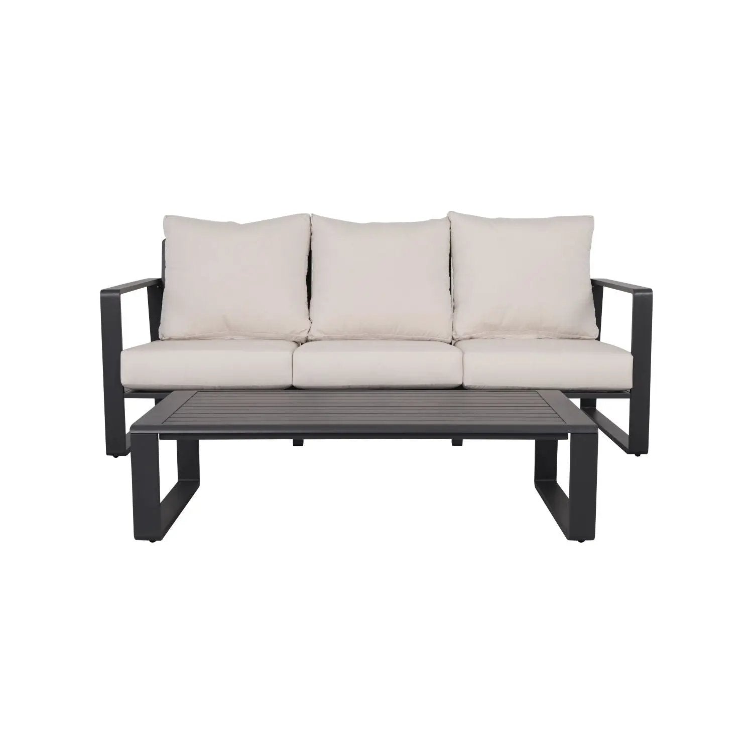 3-Person sofa and coffee table in beige cushions and dark metal frame, 2-piece set Unique Piece on Tampa Home & Garden Store