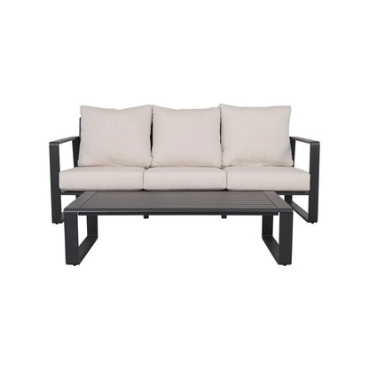 3-Person sofa and coffee table in beige cushions and dark metal frame, 2-piece set Unique Piece on Tampa Home & Garden Store