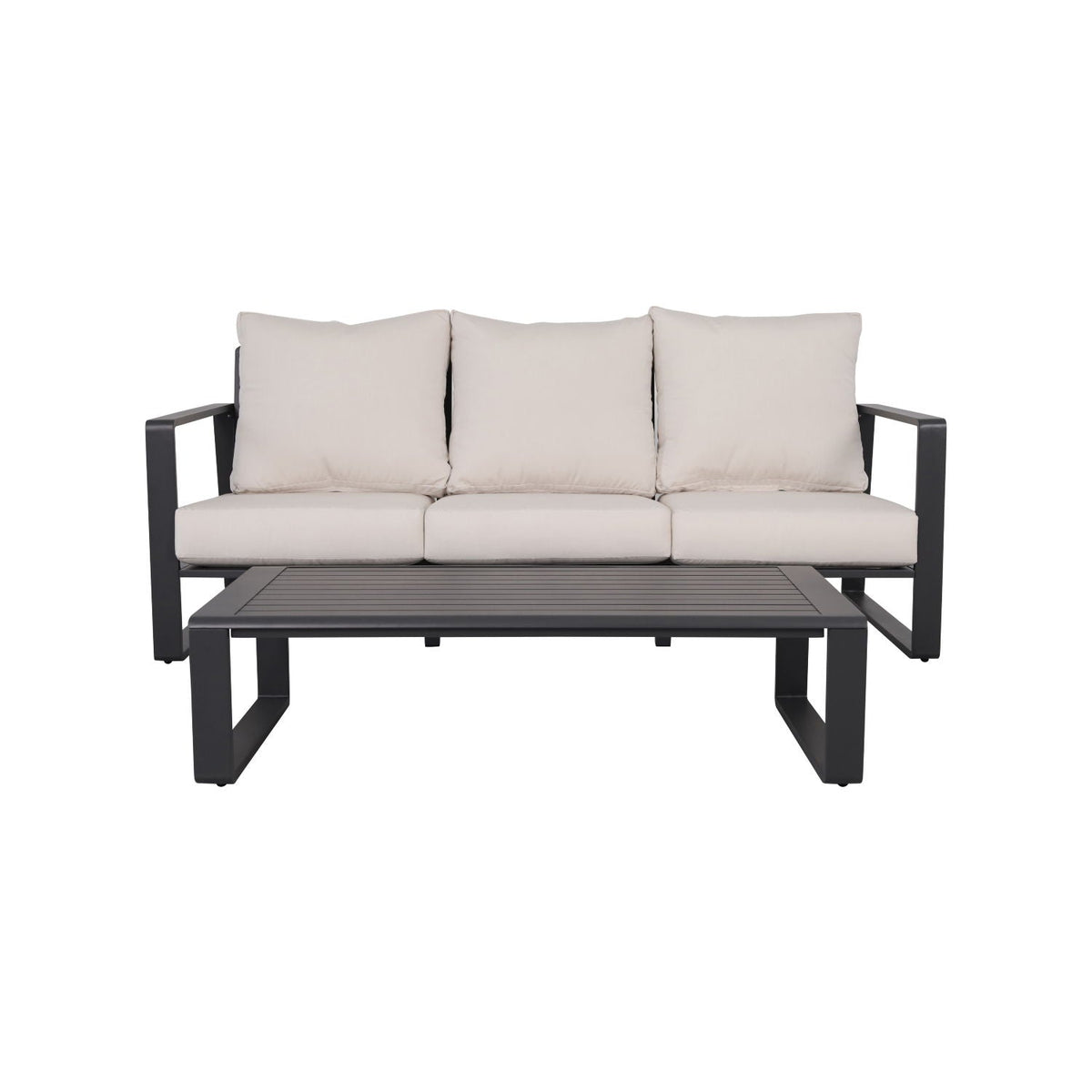 HouseOfZazla beige 3-seat outdoor sofa set with rectangular coffee table and aluminum frame on Tampa Home & Garden Store