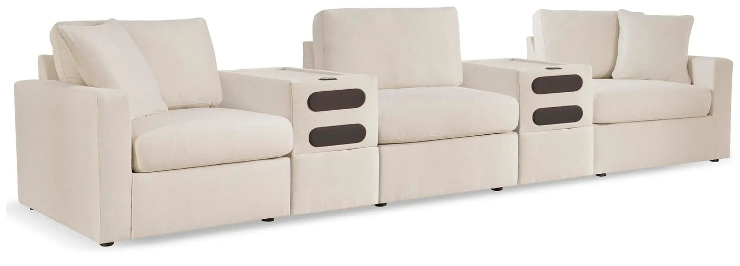 Modmax Sectional Oyster five-seat modular sofa in beige fabric with dark brown accent panels on Tampa Home & Garden Store