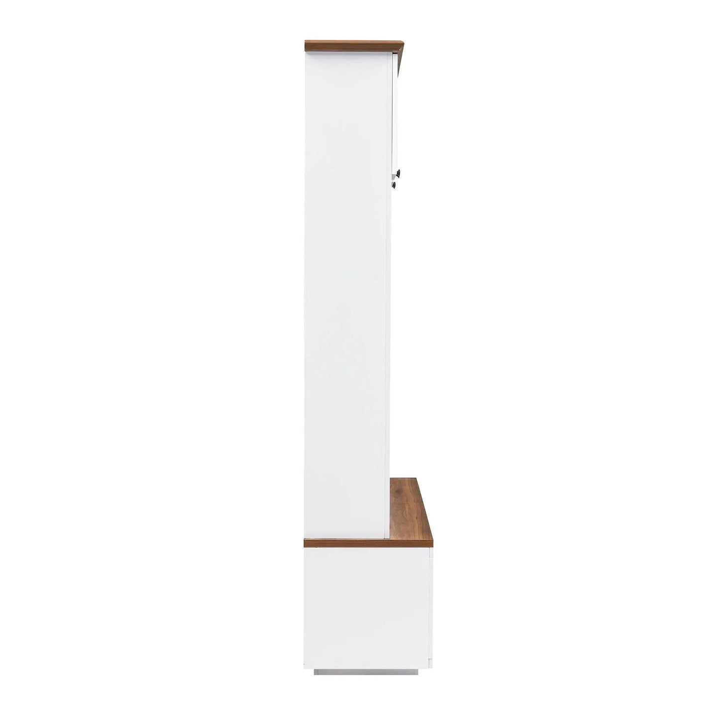 Entryway hall tree with bench and storage, white finish with wood accents on Tampa Home & Garden Store
