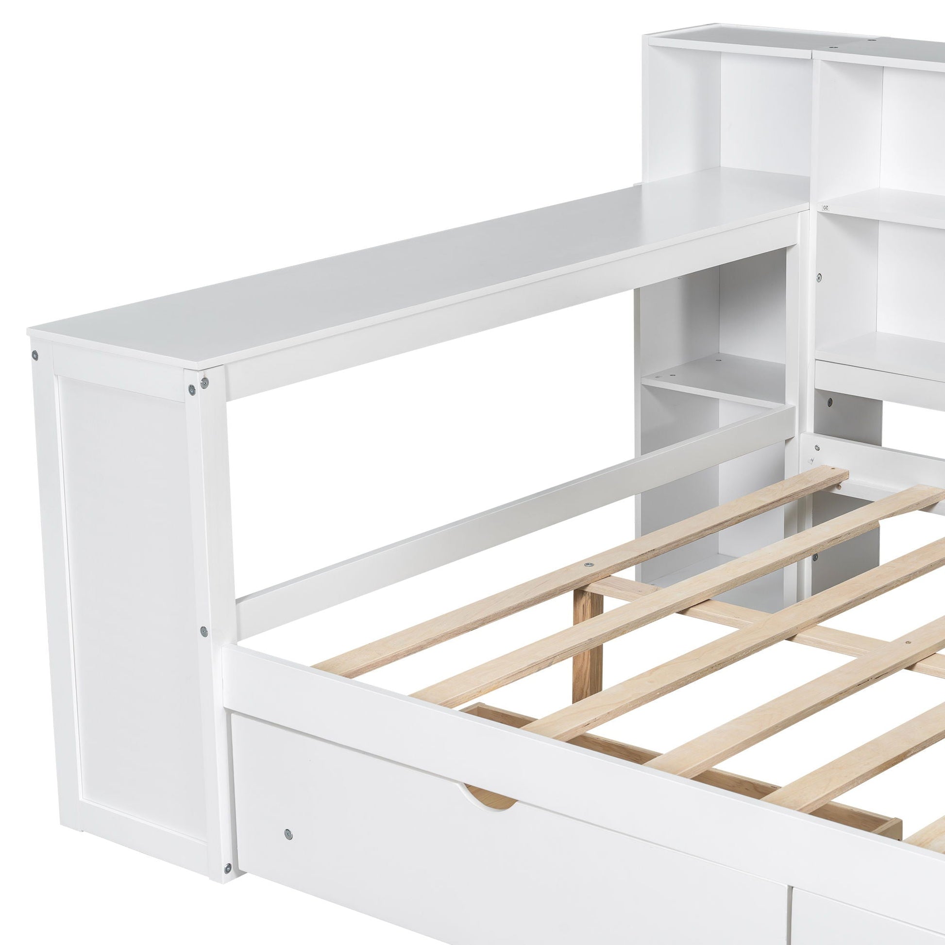 Platform bed with storage shelves, drawers and desk area in white by HouseOfZazla on Tampa Home & Garden Store