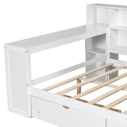 Platform bed with storage shelves, drawers and desk area in white by HouseOfZazla on Tampa Home & Garden Store
