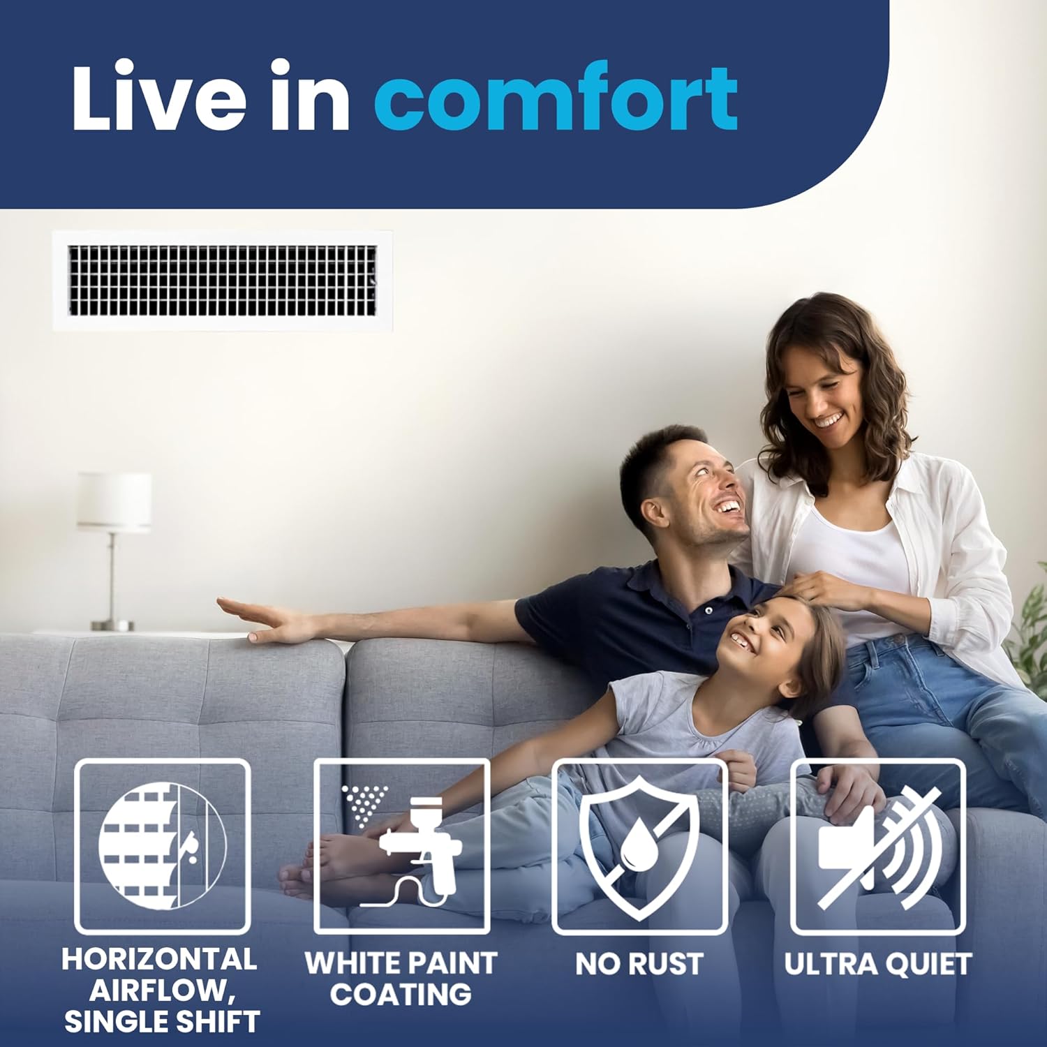 AC Register Vent Cover Adjustable Aluminum HVAC Grille HouseOfZazla on wall beside couch on Tampa Home & Garden Store