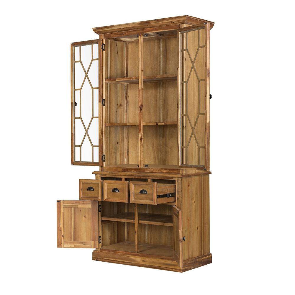 Solid acacia wood accent cabinet with glass doors, natural finish, HouseOfZazla on Tampa Home & Garden Store