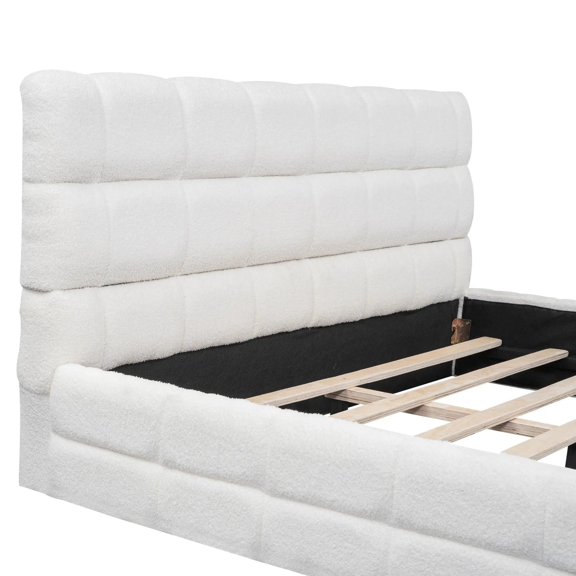 Upholstered Platform Bed With Headboard white fabric, slat foundation Unique Piece Furniture on Tampa Home & Garden Store