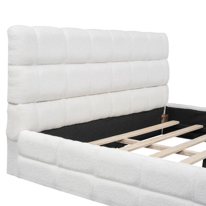 Upholstered Platform Bed With Headboard white fabric, slat foundation Unique Piece Furniture on Tampa Home & Garden Store