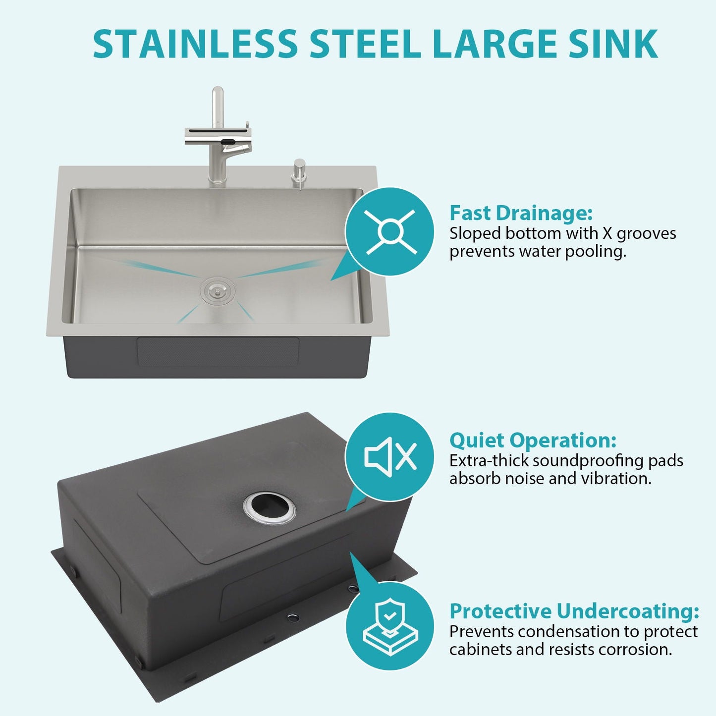Stainless Steel Kitchen Sink with Faucet and Soap
