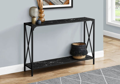 Accent console table with black marble top and X-frame metal legs by Unique Piece Furniture on Tampa Home & Garden Store