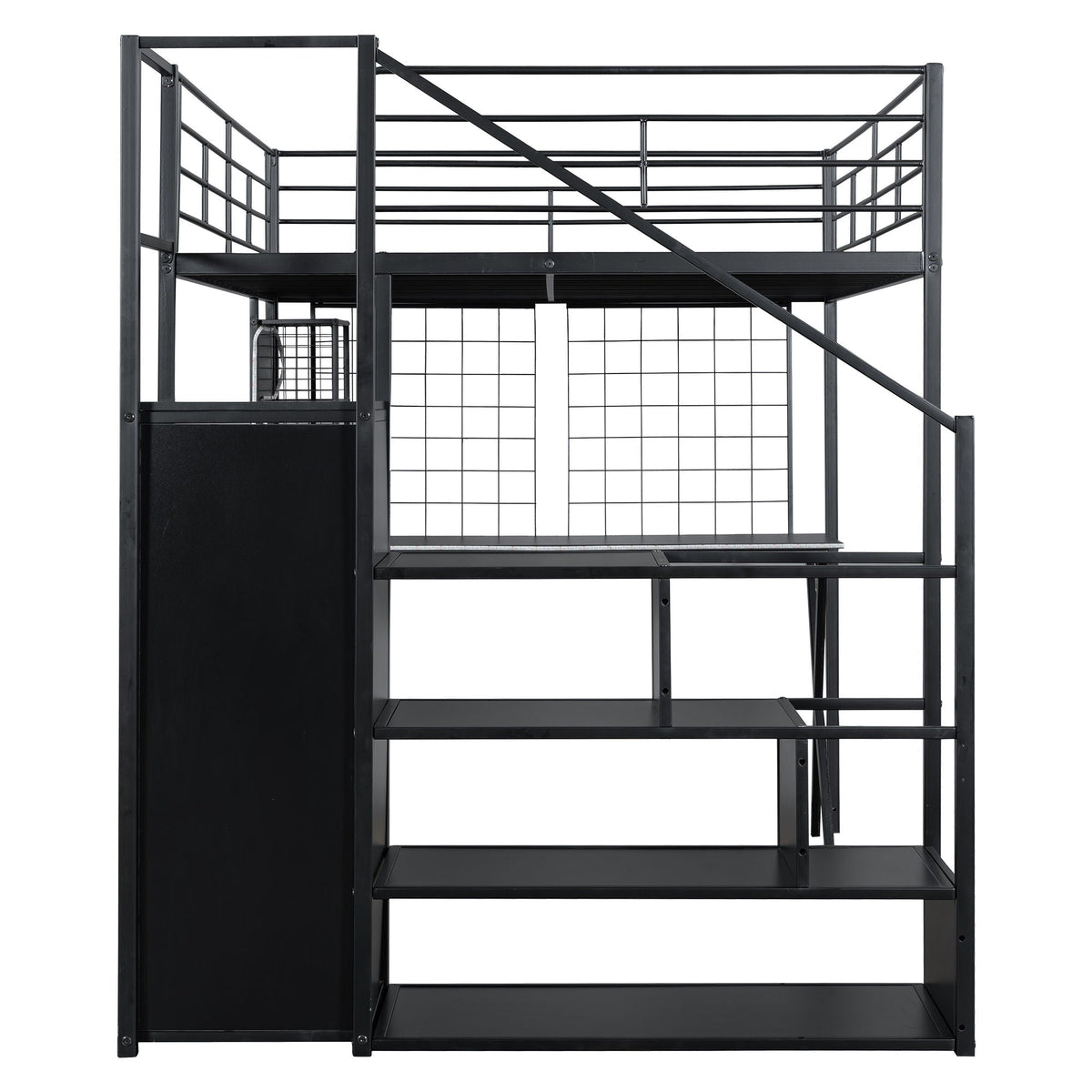 Loft bed by HouseOfZazla black metal with built-in desk wardrobe and storage stairs LED on Tampa Home & Garden Store
