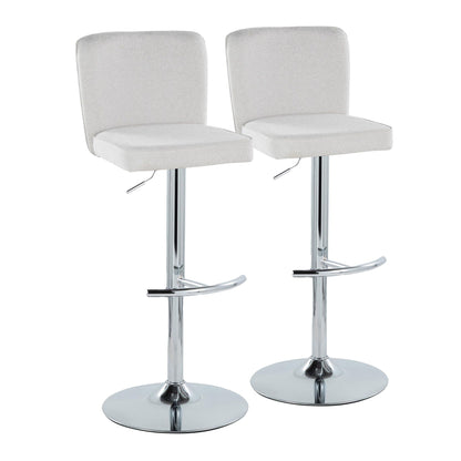 Contemporary adjustable barstool set with beige upholstery and swivel chrome bases on Tampa Home & Garden Store