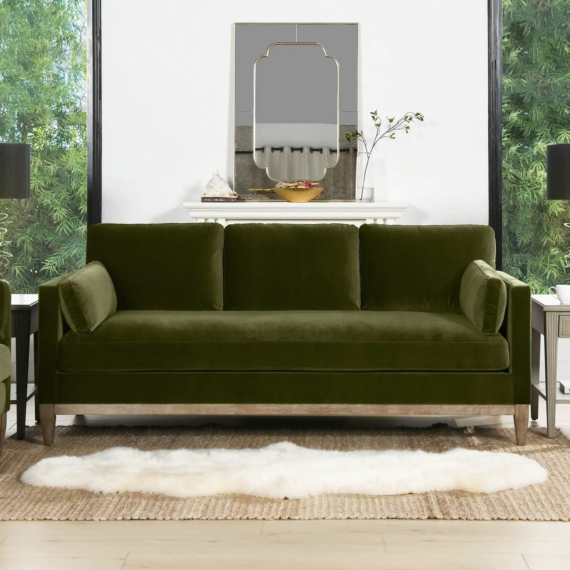 Knox - Modern Farmhouse Sofa, olive green velvet, stationary sofa by Unique Piece Furniture on Tampa Home & Garden Store