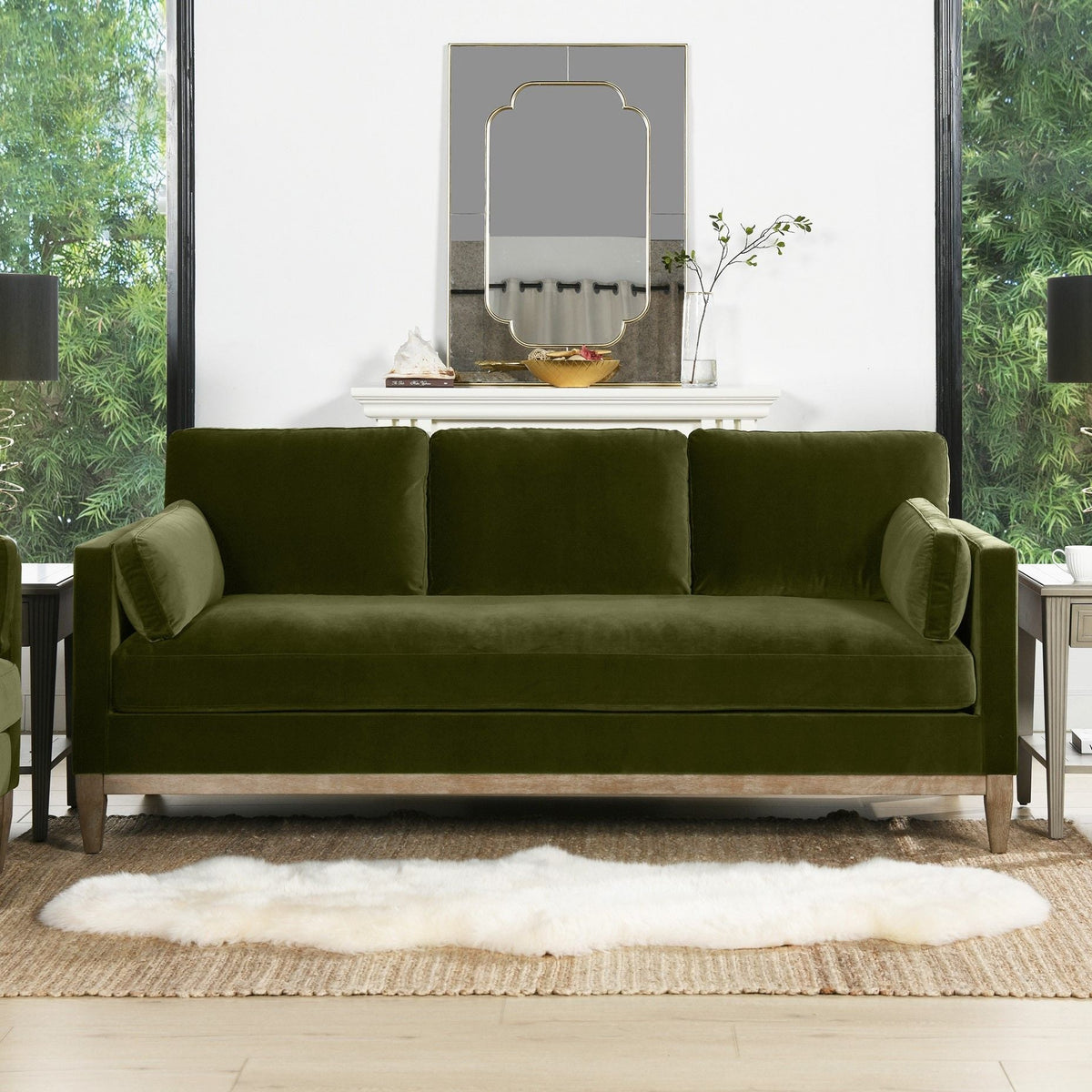 Knox Modern Farmhouse Sofa, green velvet stationary sofa by HouseOfZazla on Tampa Home & Garden Store