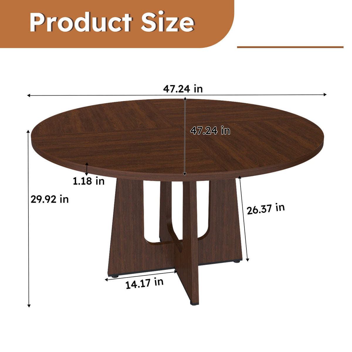 Round dining table for 4 by HouseOfZazla in dark brown wood with iron base, 47.24 in diameter on Tampa Home & Garden Store