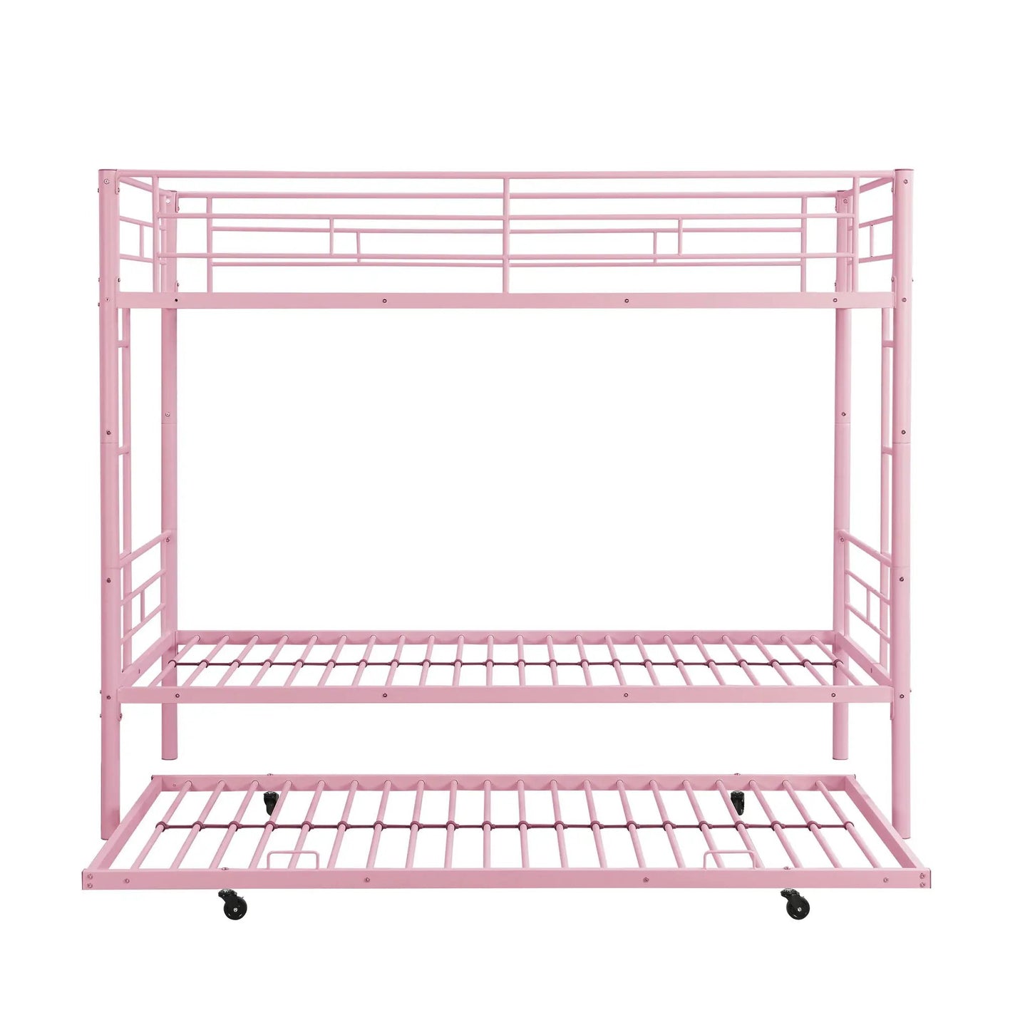 Pink metal bunk bed frame with guard rails and pull-out trundle, Unique Piece Furniture on Tampa Home & Garden Store