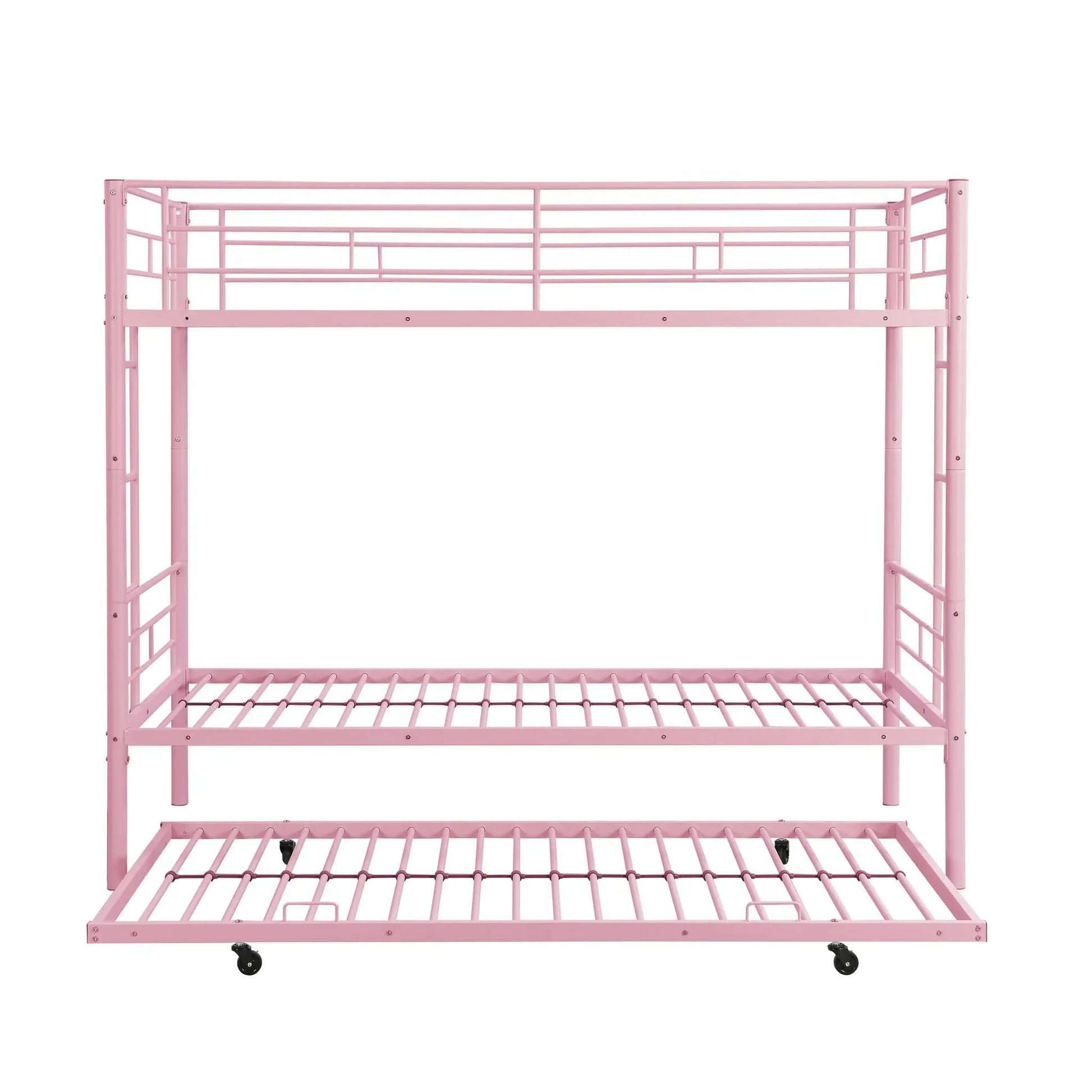 Pink metal bunk bed frame with guard rails and pull-out trundle, Unique Piece Furniture on Tampa Home & Garden Store