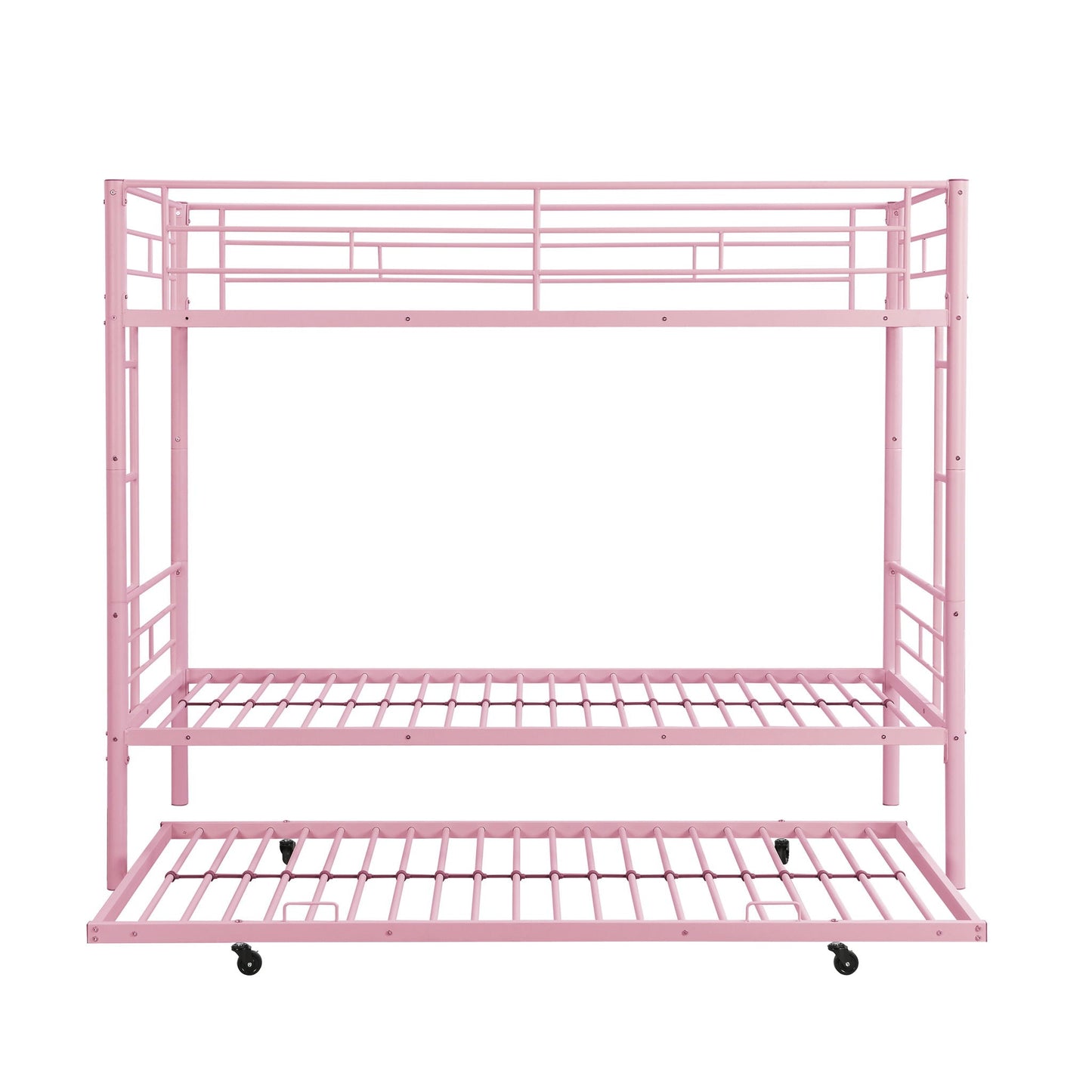 Bunk Bed With Trundle pink metal frame with guard rails and wheels by HouseOfZazla on Tampa Home & Garden Store