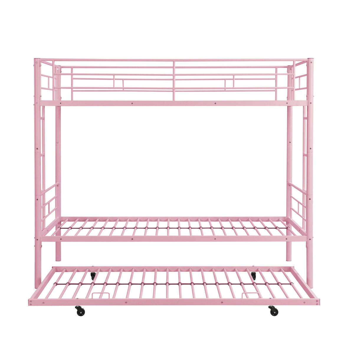 Bunk Bed With Trundle pink metal frame with guard rails and wheels by HouseOfZazla on Tampa Home & Garden Store
