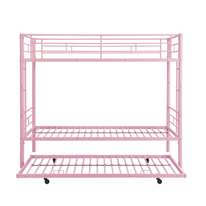 Bunk Bed With Trundle pink metal frame with guard rails and wheels by HouseOfZazla on Tampa Home & Garden Store