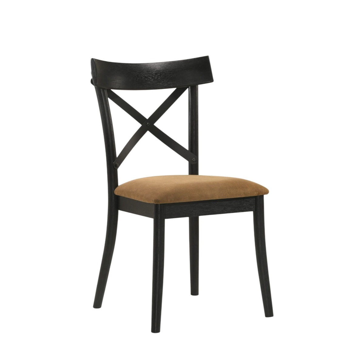 Black faux leather side chair set of 2 with X-back, black frame, brown cushioned seat on Tampa Home & Garden Store