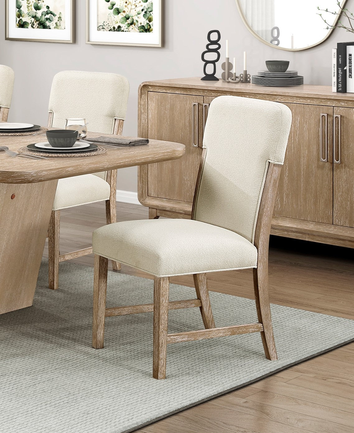 Beautiful Dining and Kitchen Set with light oak table and cream upholstered chairs by HouseOfZazla on Tampa Home & Garden Store