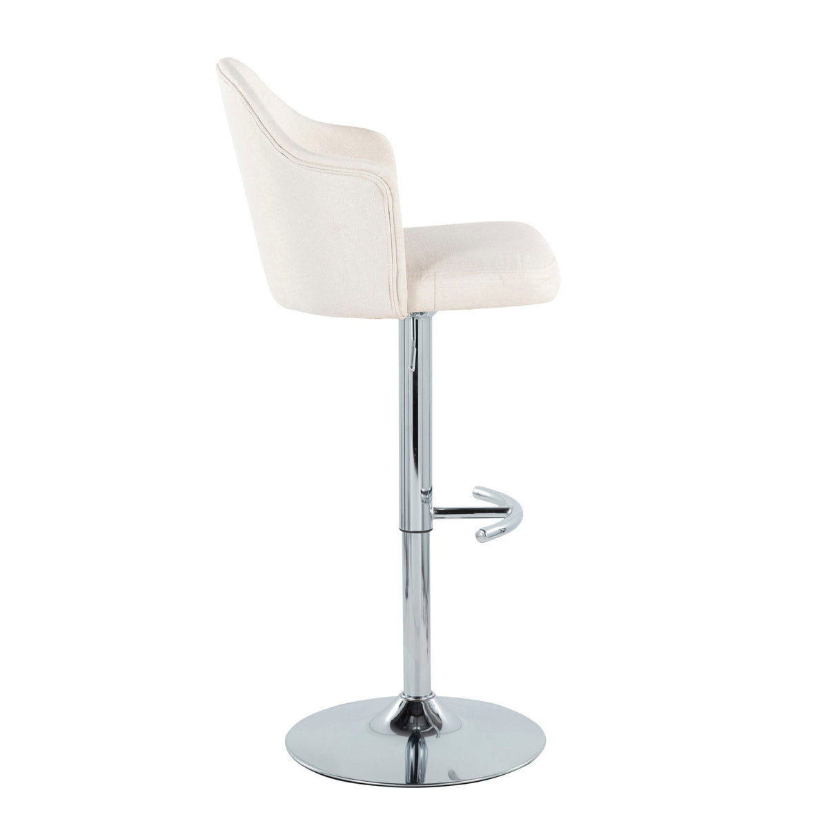 Contemporary adjustable barstool with swivel, cream upholstery, chrome base on Tampa Home & Garden Store
