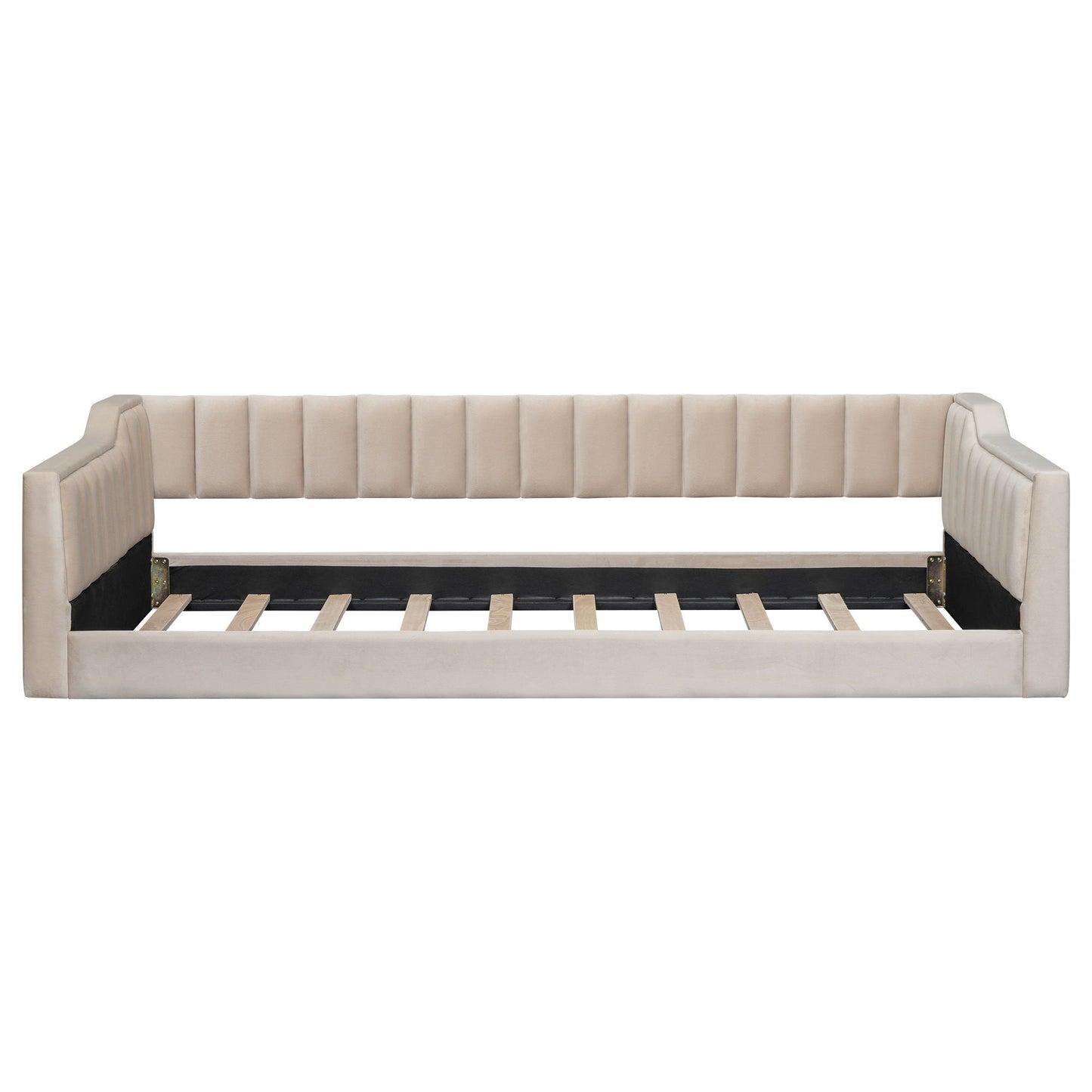 Daybed with side storage pocket beige tufted fabric by Unique Piece Furniture on Tampa Home & Garden Store