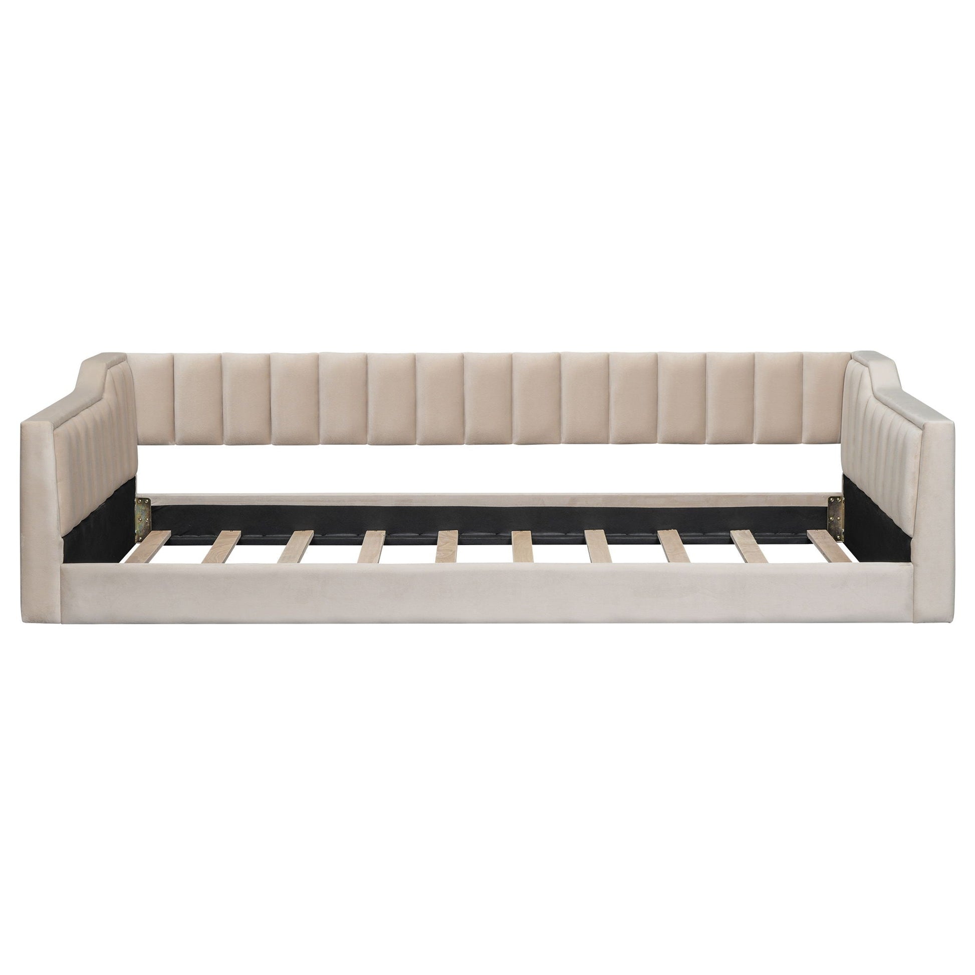 Daybed with side storage pocket beige tufted fabric by Unique Piece Furniture on Tampa Home & Garden Store