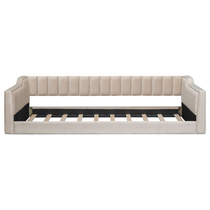 Daybed with side storage pocket beige tufted fabric by Unique Piece Furniture on Tampa Home & Garden Store