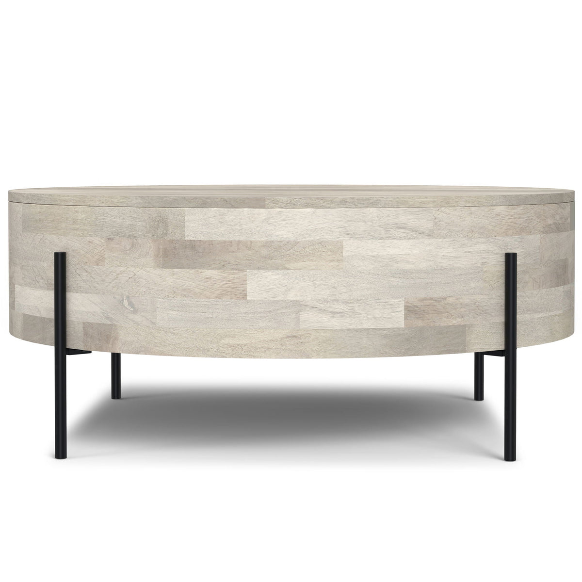 Coffee table solid mango wood curved round top beige finish HouseOfZazla on Tampa Home & Garden Store