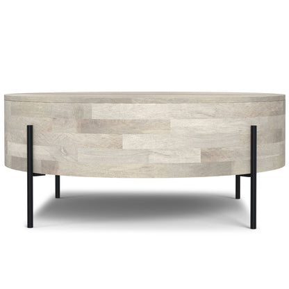 Coffee table solid mango wood curved round top beige finish HouseOfZazla on Tampa Home & Garden Store