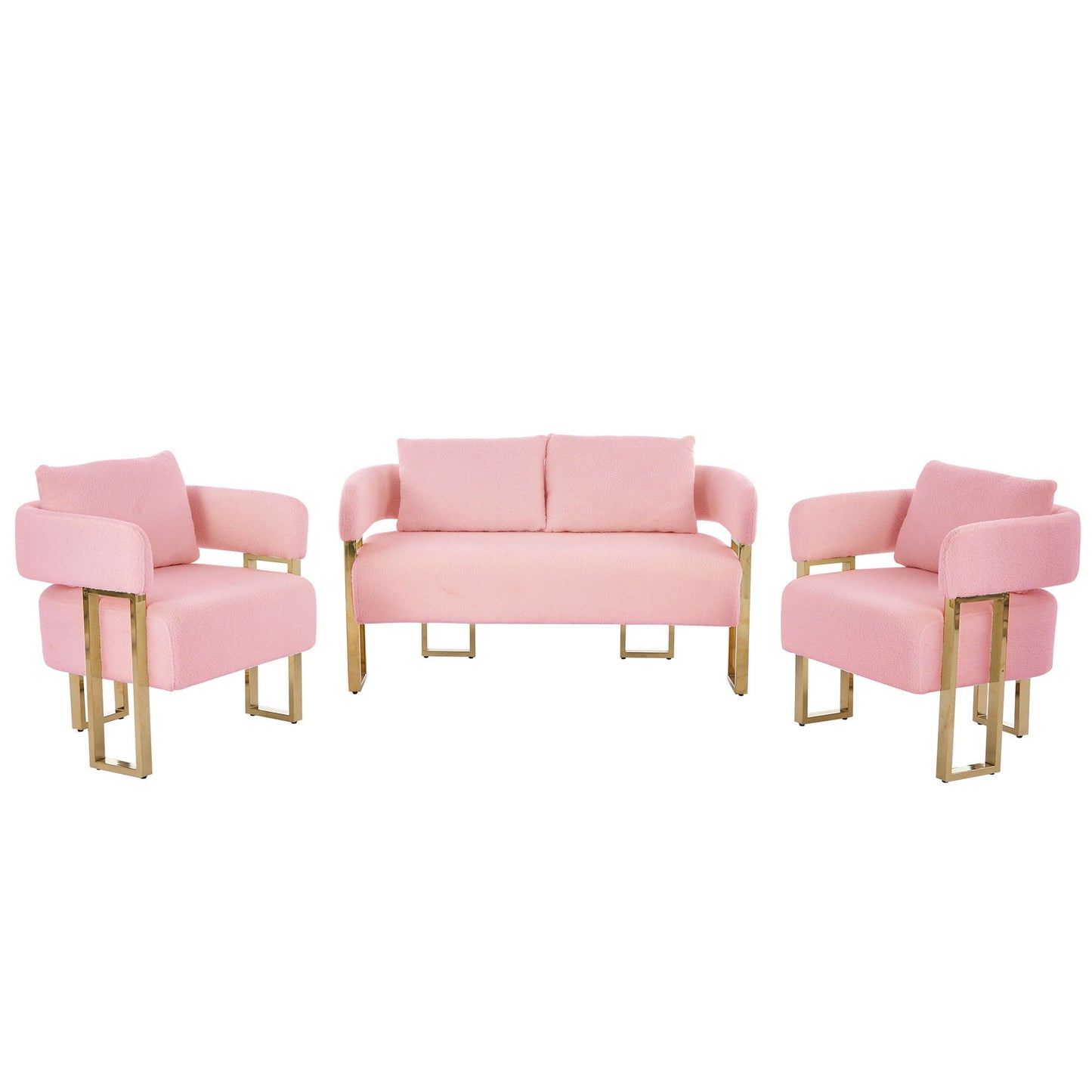 Decorative Side Chair for Living Room set of 3 pink armchairs with gold metal legs on Tampa Home & Garden Store