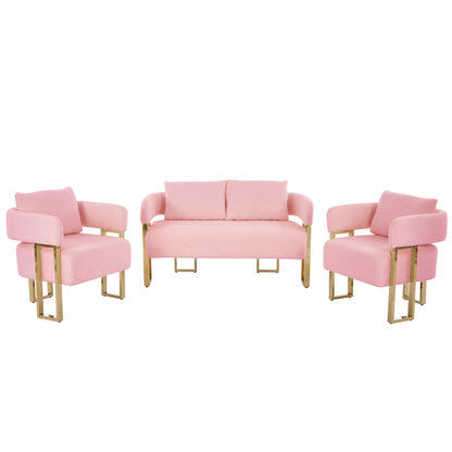 Decorative Side Chair for Living Room set of 3 pink armchairs with gold metal legs on Tampa Home & Garden Store