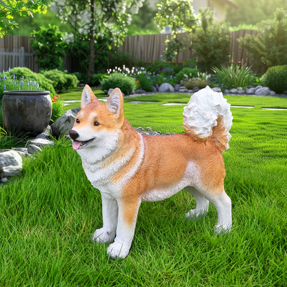 Lifelike Shiba Inu dog statue, tan and white garden sculpture by HouseOfZazla on Tampa Home & Garden Store