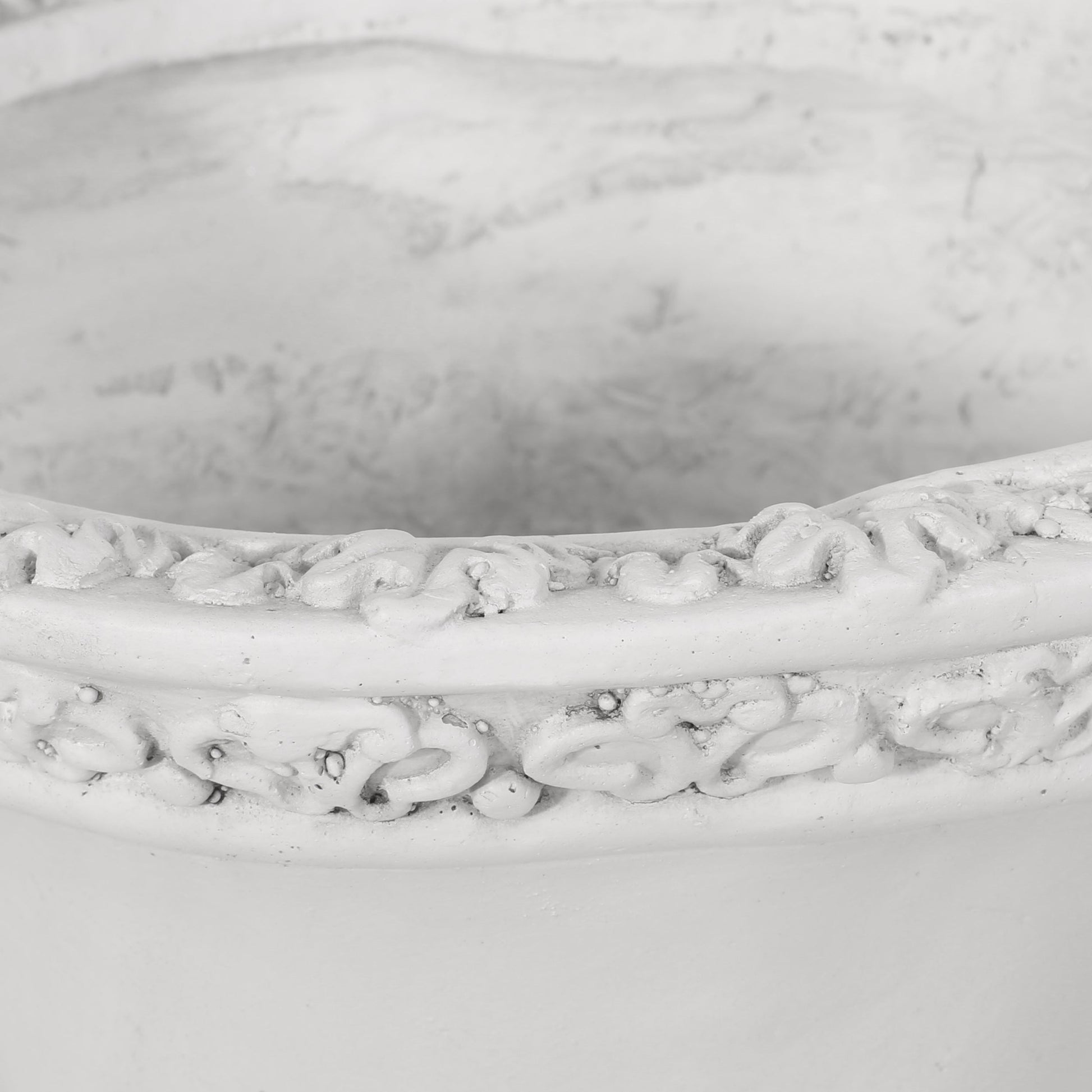 Roman Style MGO Garden Urn Planter by HouseOfZazla, white stone textured urn with beaded rim on Tampa Home & Garden Store